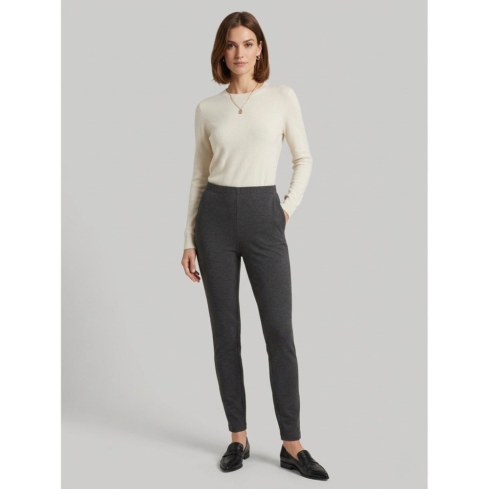 St John Charcoal Gray Stretch Knit Leggings High Rise Skinny Pants Womens Size S